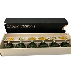 DANSK INTERNATIONAL DESIGNS Votive MINI Green GLASS Bud VASES BOXED SET/6 3"